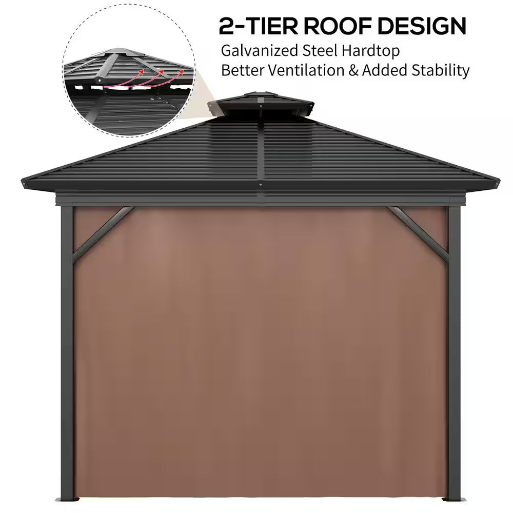 10 Ft. X 10 Ft. 2-Tier Patio Gazebo Canopy with Breathable Mesh Netting and Privacy Sidewalls, Black and Dark Brown