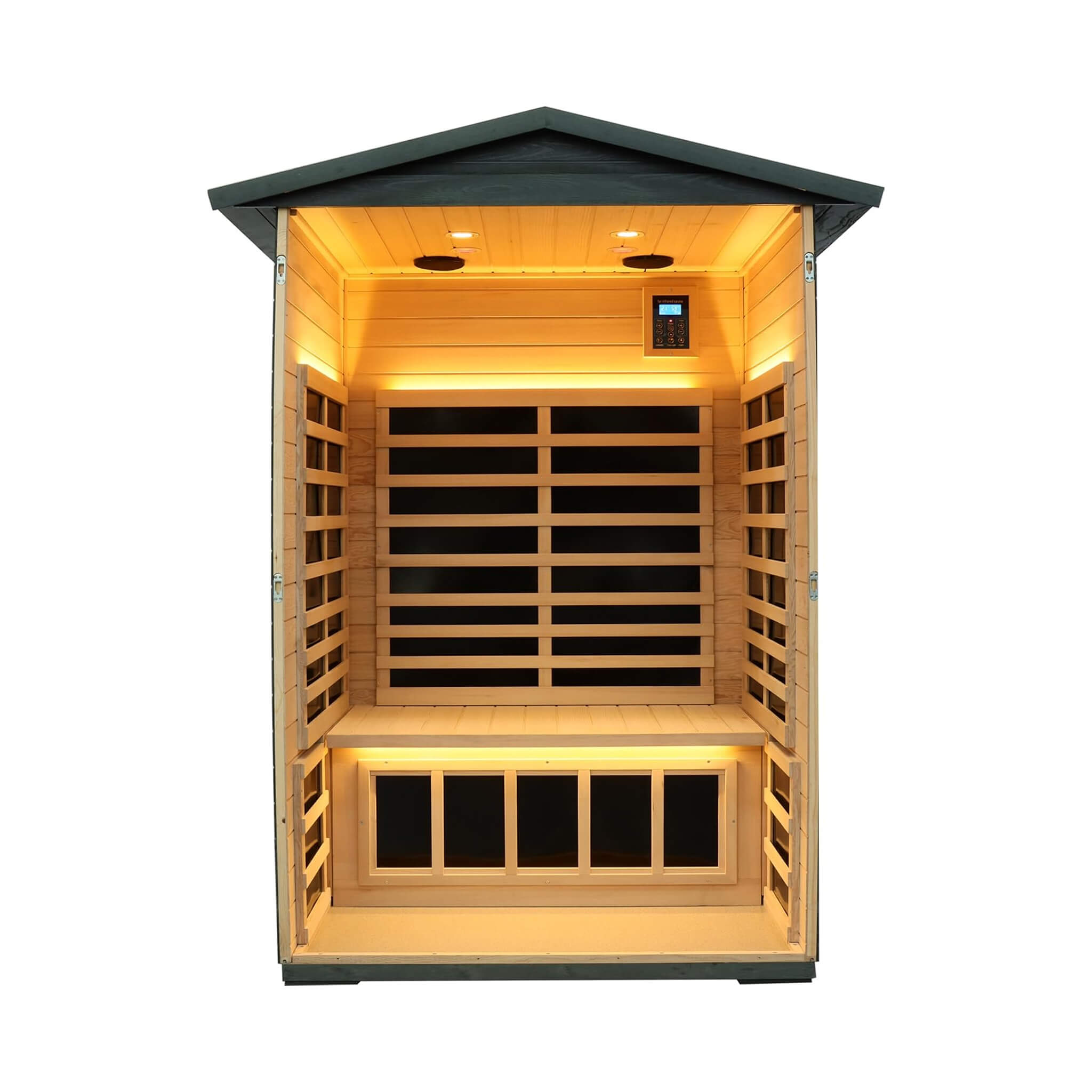 Thermora Premium 2-Person Black Carbonized Walnut Low EMF Far Infrared Outdoor Sauna With Bluetooth Audio And LED Lighting (SAK16850)