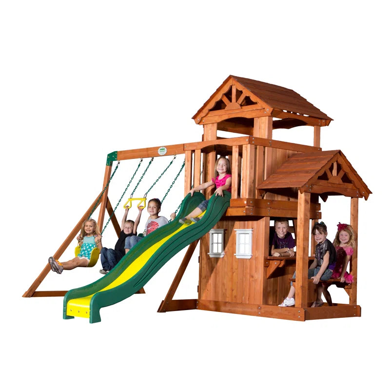 Tanglewood Cedar Wood Swing Set with Wave Slide, Clubhouse, Playhouse, and Covered Snack Bar