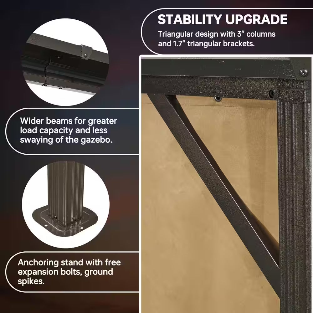 16 Ft. X 12 Ft. Polycarbonate Double Roof Patio Gazebo with Ceiling Hook, Mosquito Nets and Curtains