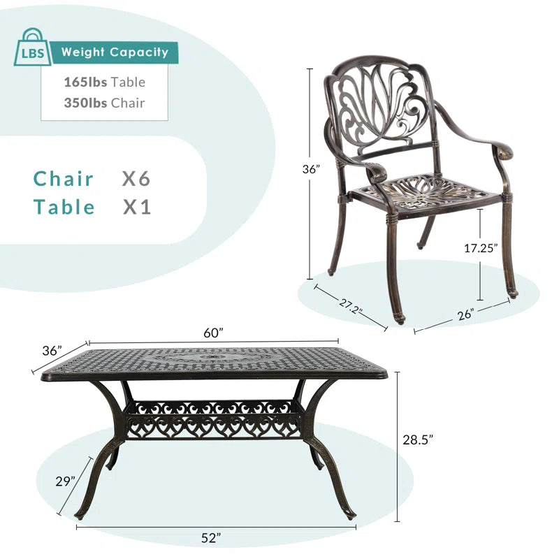 6 - Person Metal Patio Dining Set with Rectangular Table