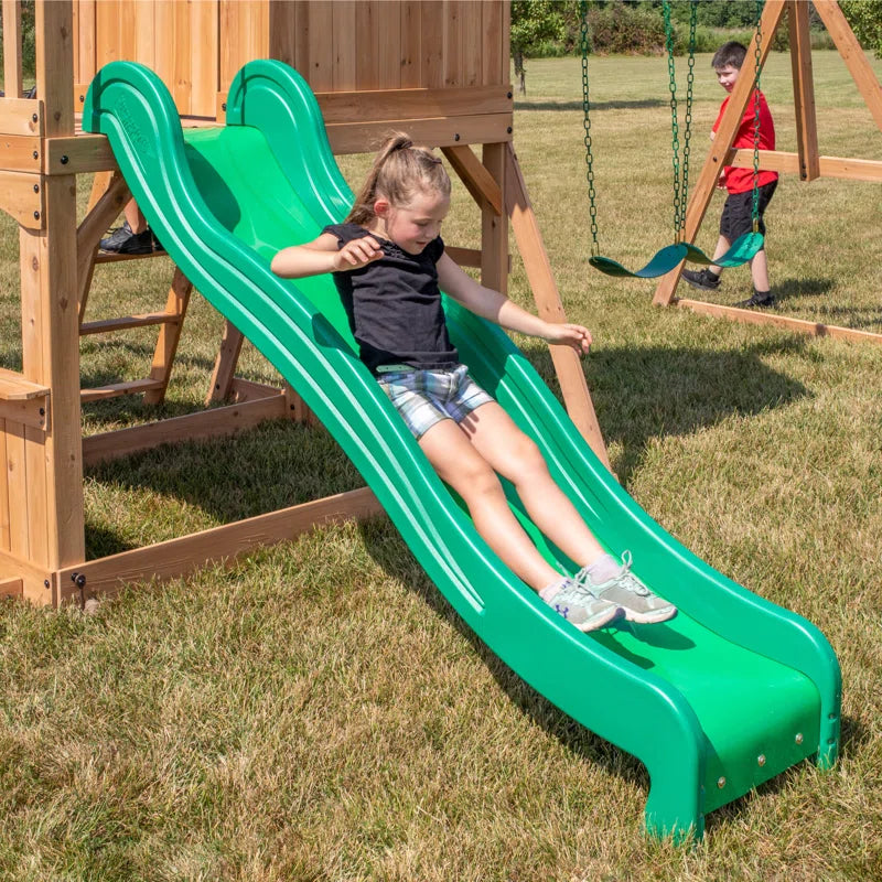 Montpelier Cedar Wood Swing Set with Wave Slide, Clubhouse, Monkey Bars, and Picnic Area
