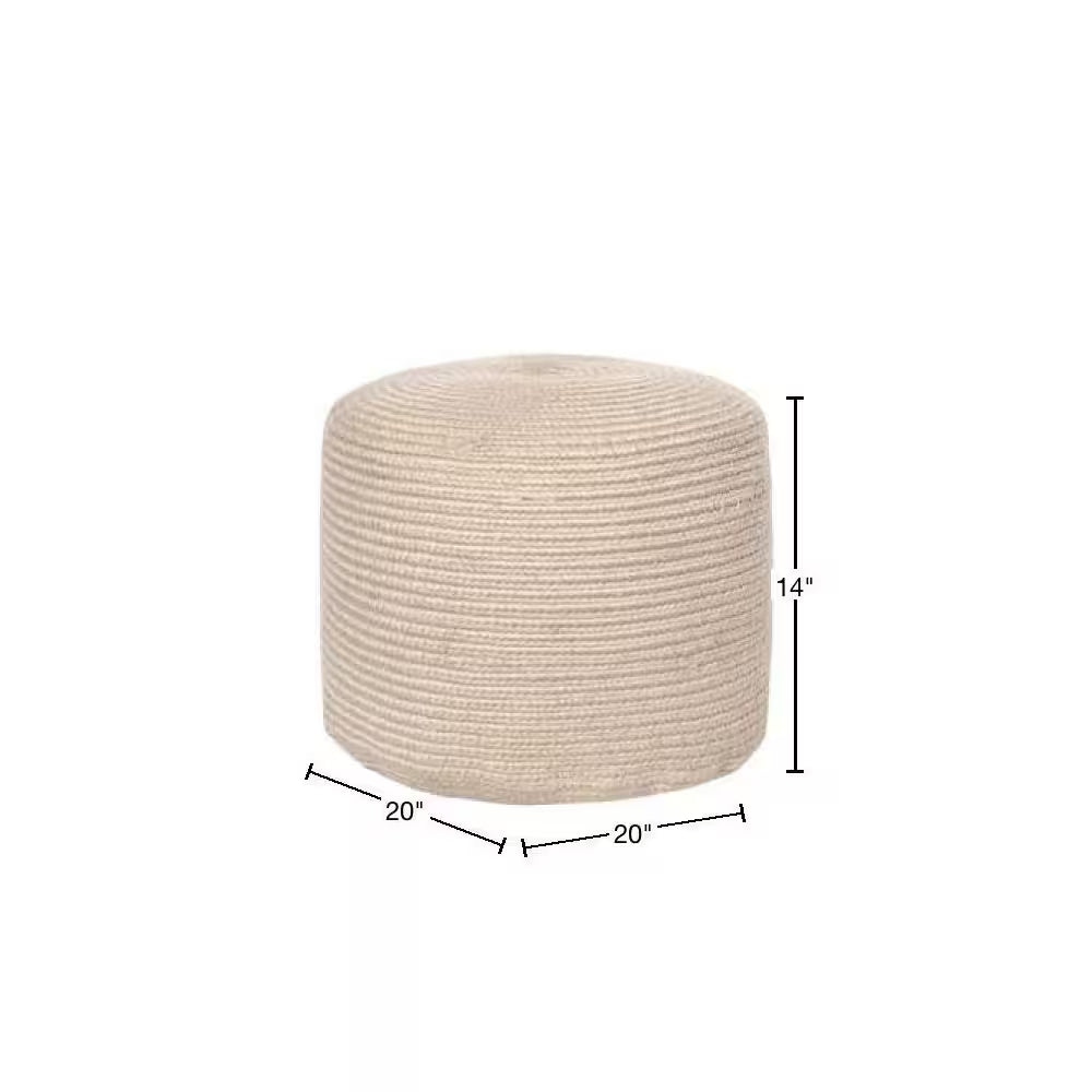 Braided Indoor/Outdoor Filled Ottoman Beige round Pouf