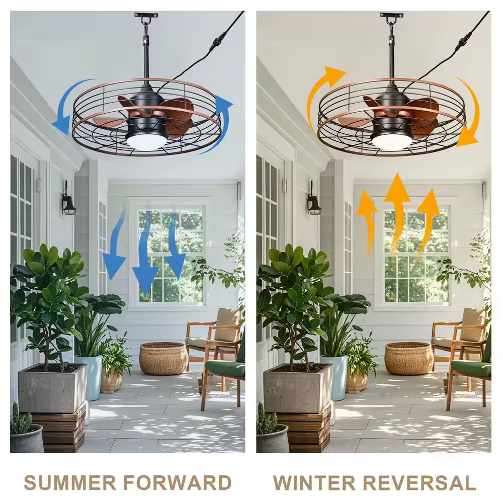 23 In. Smart Outdoor Black Waterproof Dimmable Ceiling Fan with Light and Remote