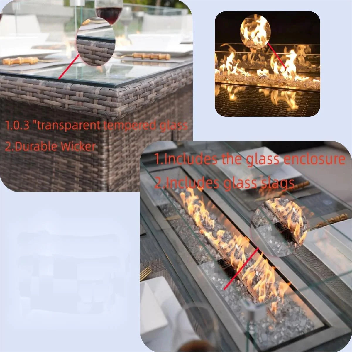 Patio Wicker Rectangle Gas Firepit Sets for Garden in the Outdoor