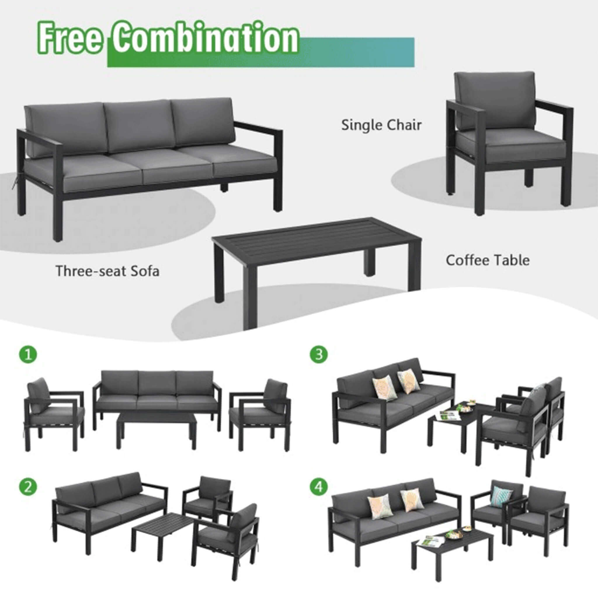 Premium Outdoor Aluminum Furniture Set For Backyard & Poolside, 4PCS (SAK73532)