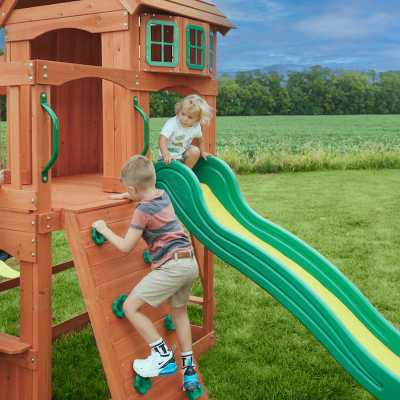 Atlantis Residential Wood Playset with 2 Swings and Slide Included