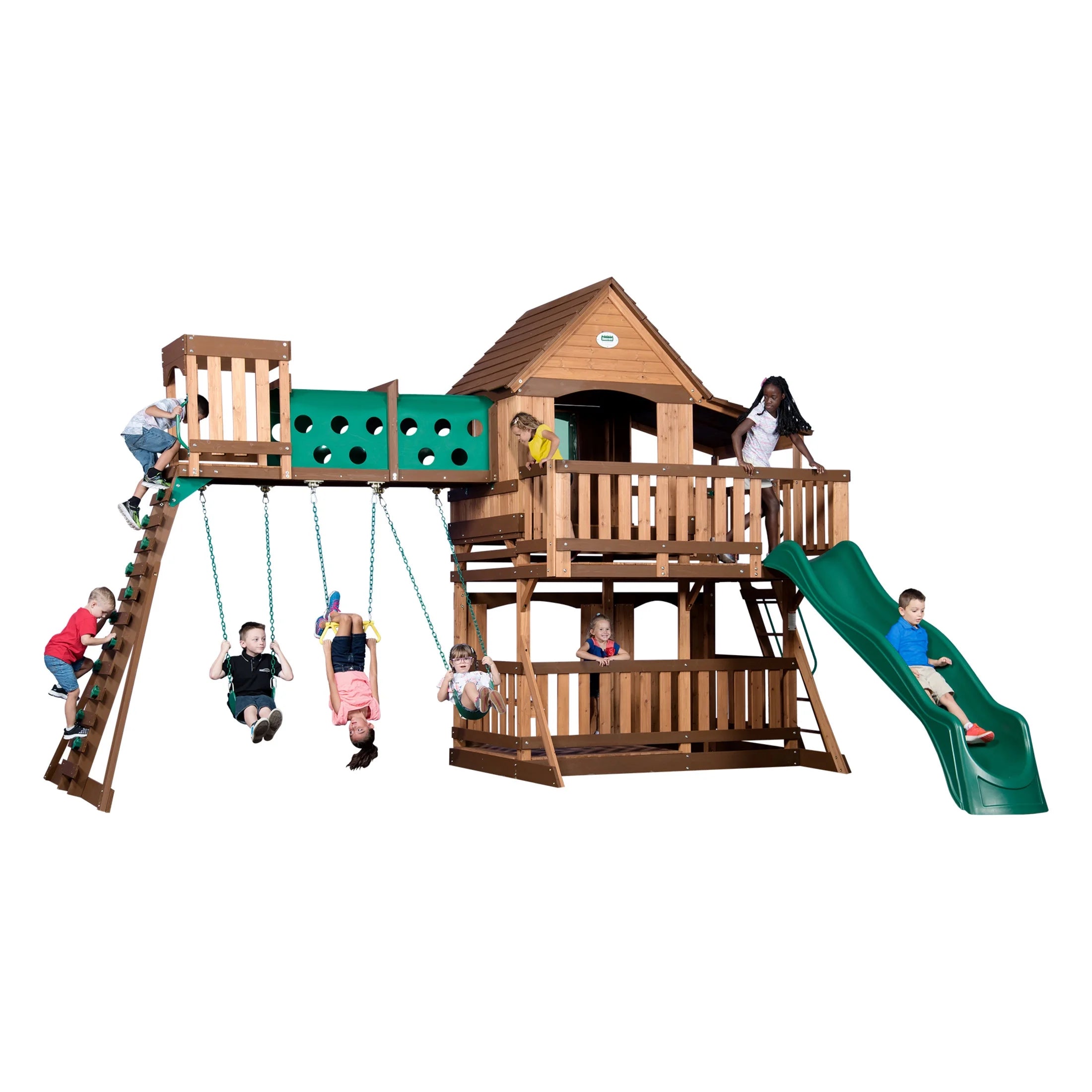 Woodridge Elite Cedar Wood Swing Set, Slide, Clubhouse, Crawl Tunnel