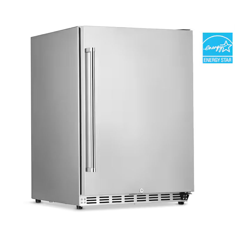 23.6-In W 177 -Can Capacity Stainless Steel Built-In Indoor or Outdoor Beverage Refrigerator