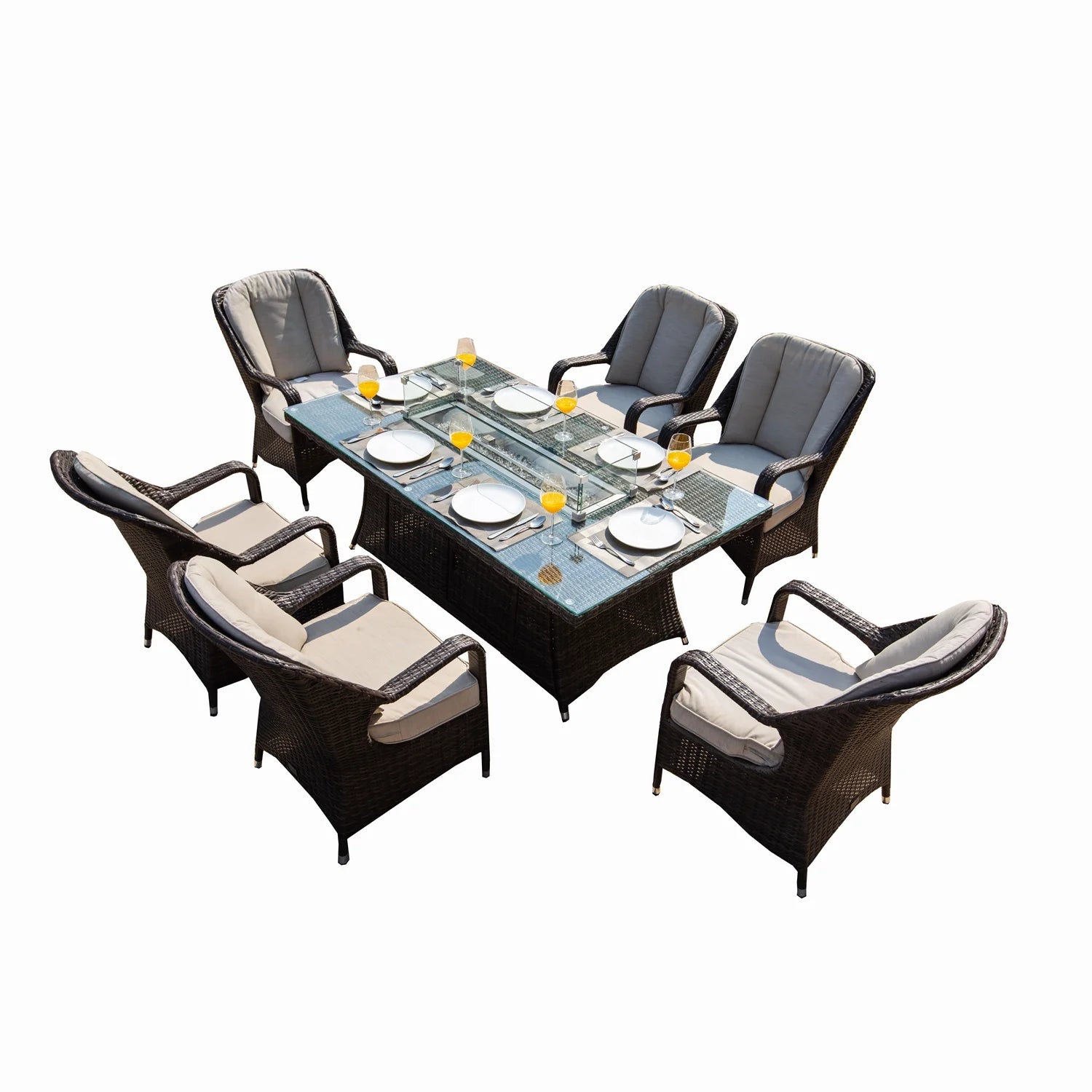 Patio Wicker Rectangle Gas Firepit Sets for Garden in the Outdoor