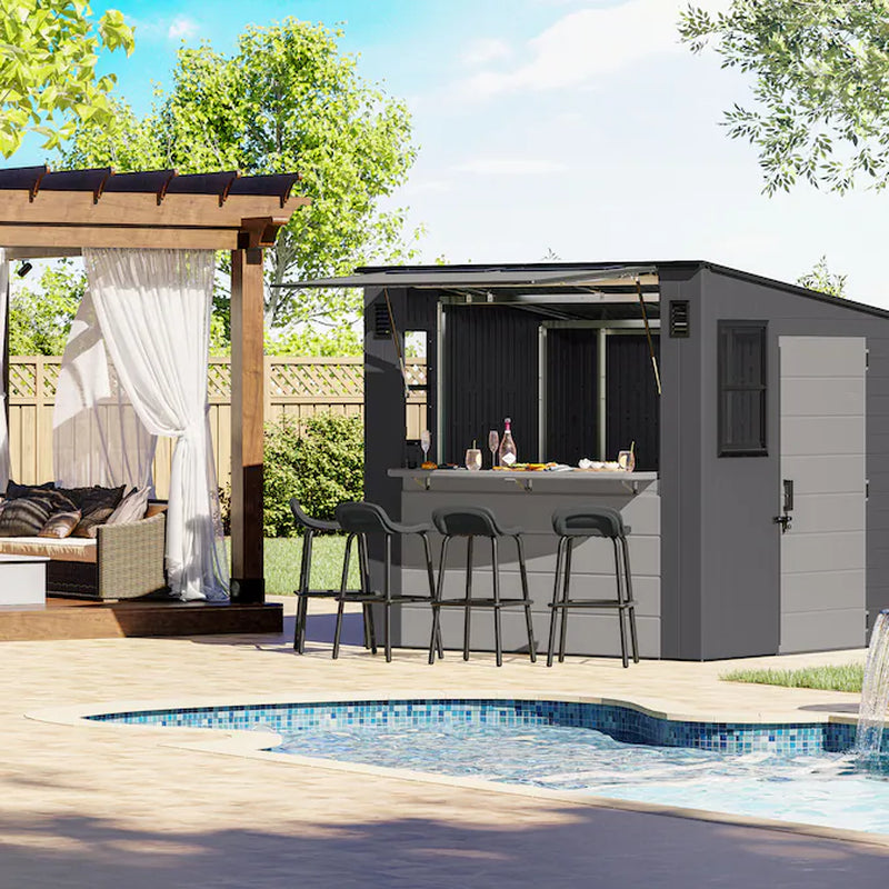 8-Ft X 7-Ft Outdoor Entertainment Cabana Bar Gray Lean-To Roof Plastic Resin Storage Shed