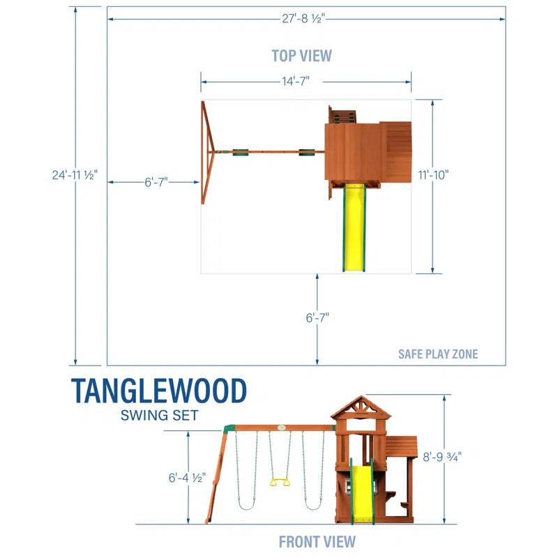Tanglewood Cedar Wood Swing Set with Wave Slide, Clubhouse, Playhouse, and Covered Snack Bar