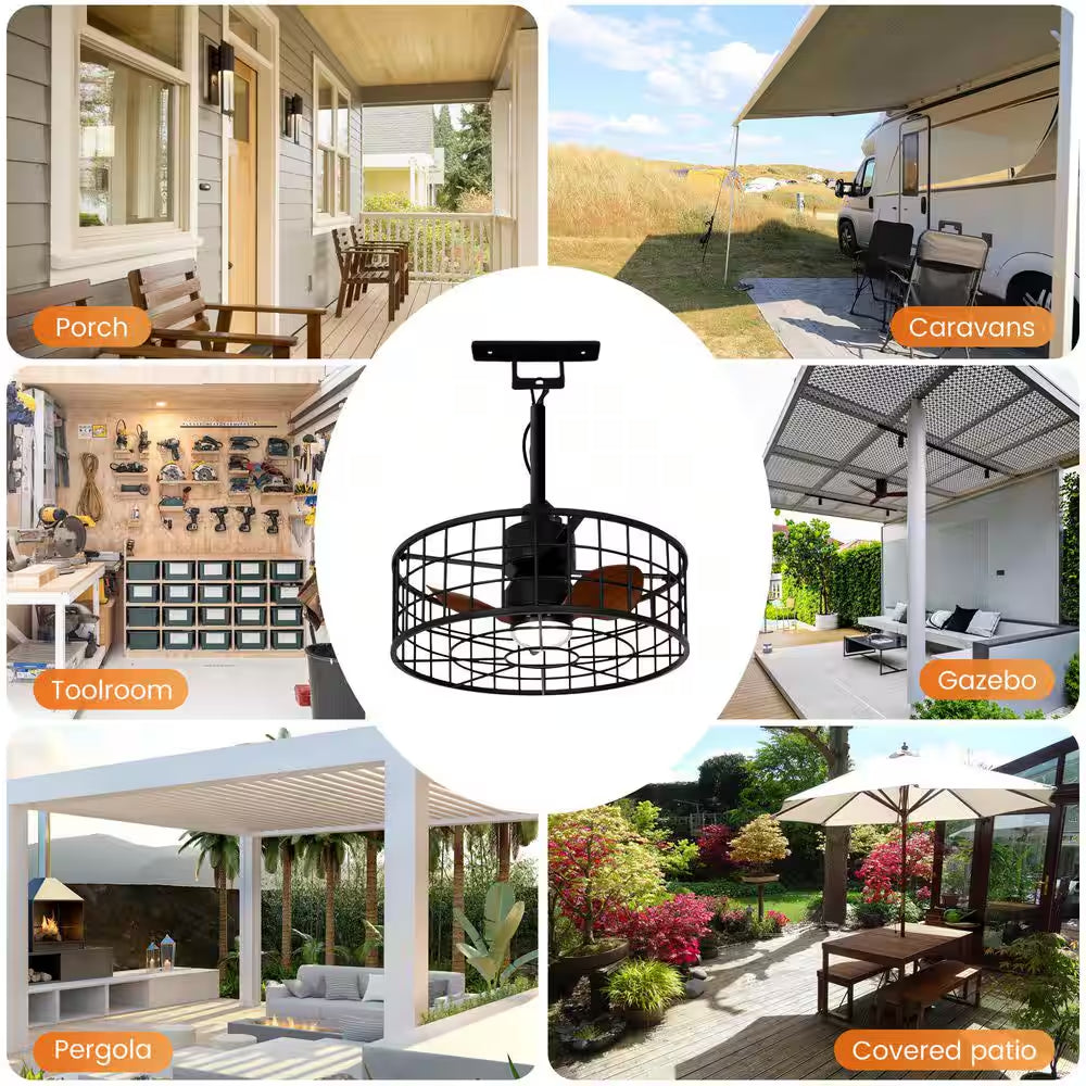 20 In. Waterproof Outdoor Black Ceiling Fan with Lights with Remote Control, Dimmable Wet Rated Gazebo Fan for Gazebo
