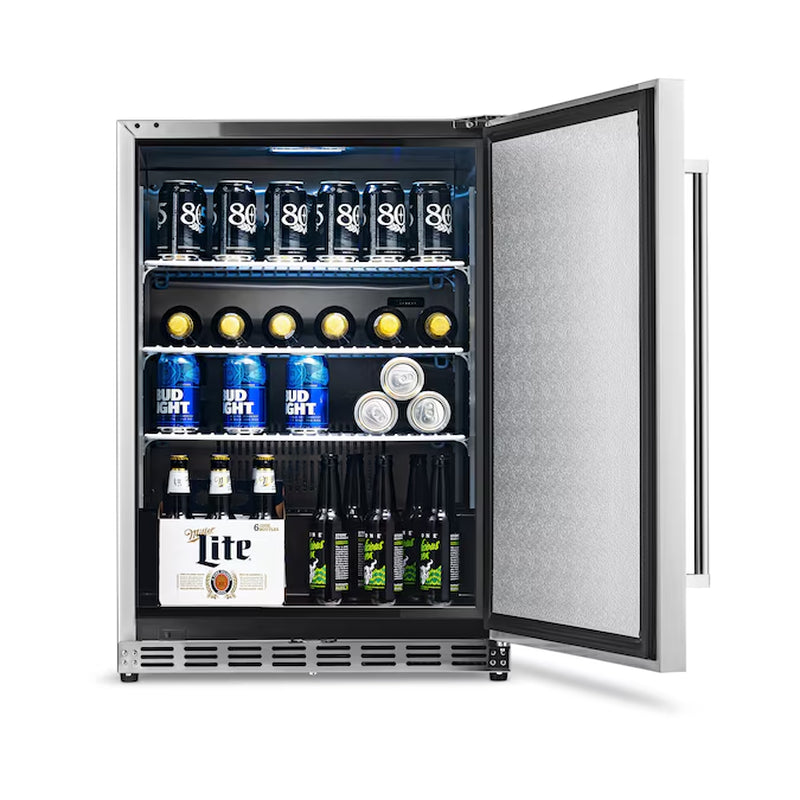 23.6-In W 177 -Can Capacity Stainless Steel Built-In Indoor or Outdoor Beverage Refrigerator