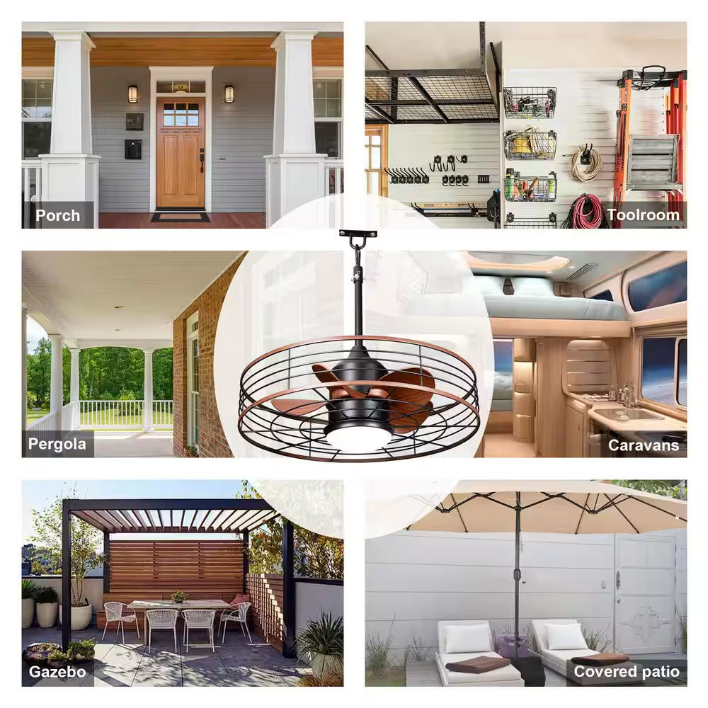 23 In. Smart Outdoor Black Waterproof Dimmable Ceiling Fan with Light and Remote