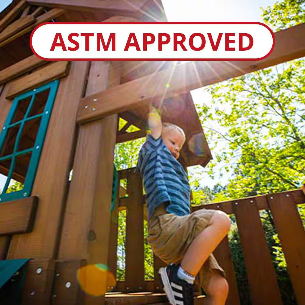 DIY Knightsbridge Deluxe Wooden Outdoor Playground Set with Slides, Rock Wall, Swing Set, and Playground Equipment