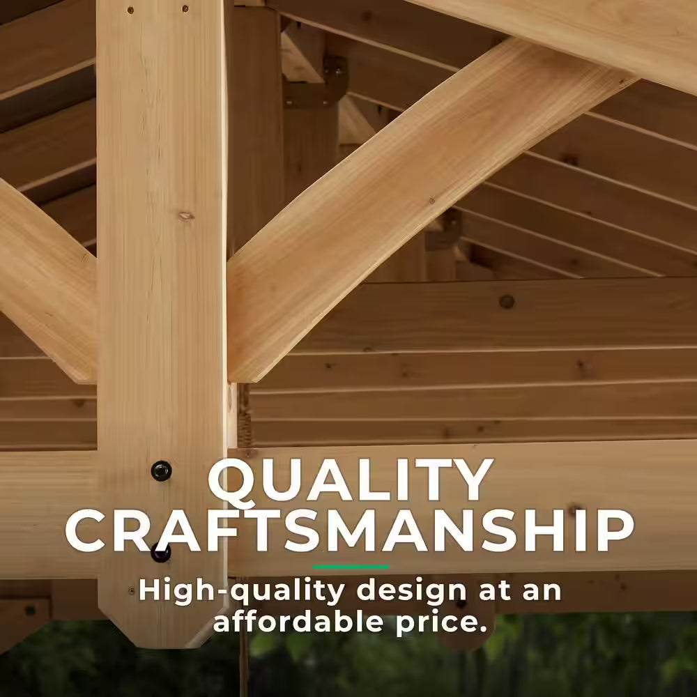 DIY Carolina 11 Ft. X 13 Ft. Cedar Wood Outdoor Gazebo Kit with Hardtop Metal Roof - Permanent Covered Patio Shade