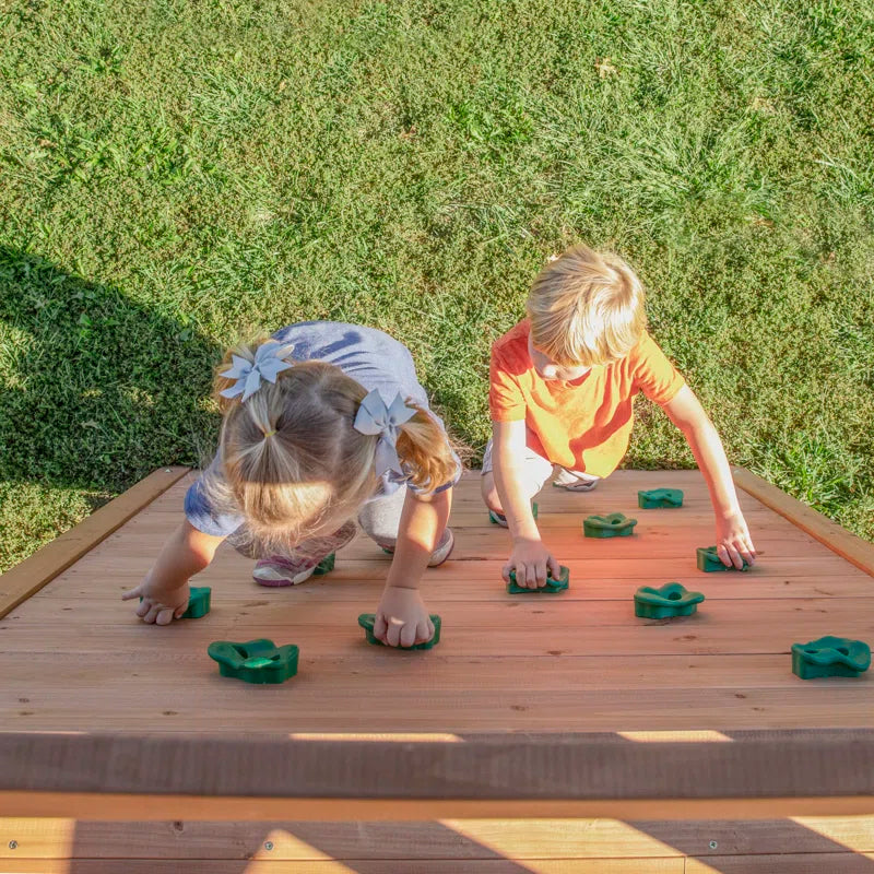Endeavor Cedar Wood Swing Set with Wave Slide, Play Deck, Double Rock Wall, and Rope Ladder
