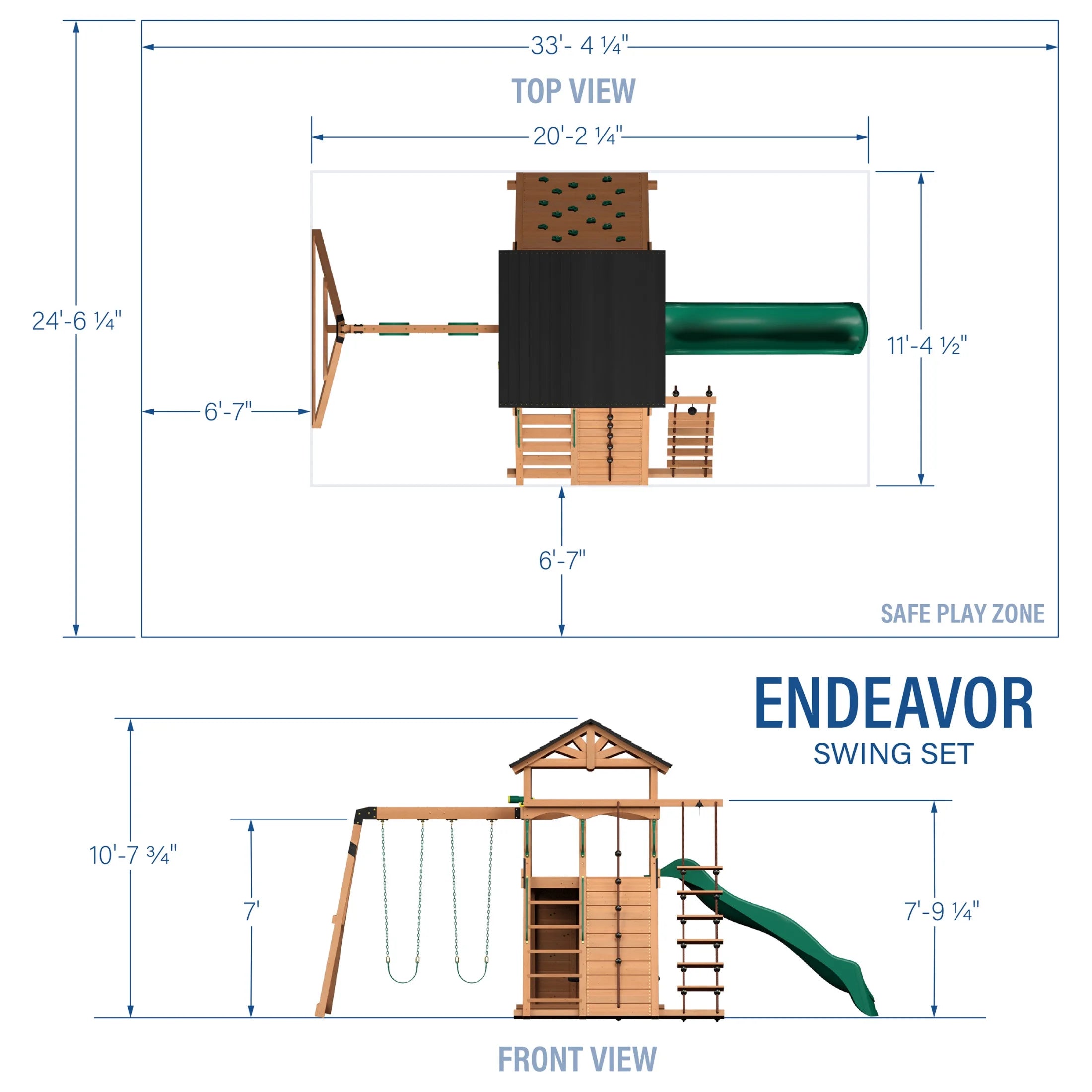 Endeavor Cedar Wood Swing Set, Slide, Play Deck, Rock Wall, Rope Ladder