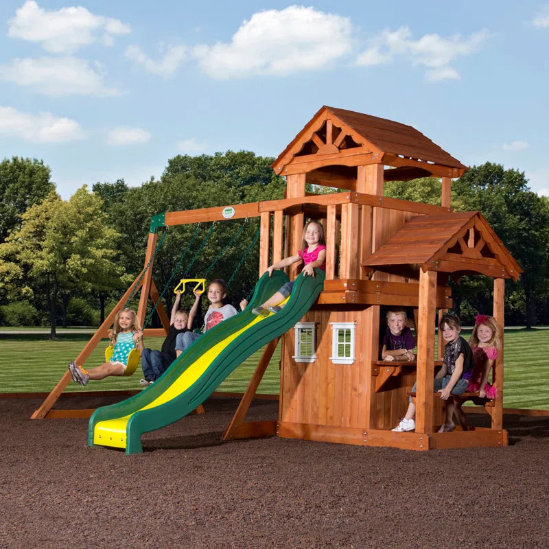 Tanglewood Cedar Wood Swing Set with Wave Slide, Clubhouse, Playhouse, and Covered Snack Bar