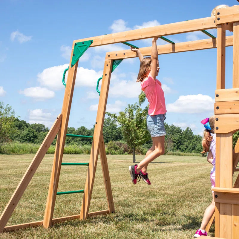 Montpelier Cedar Wood Swing Set with Wave Slide, Clubhouse, Monkey Bars, and Picnic Area