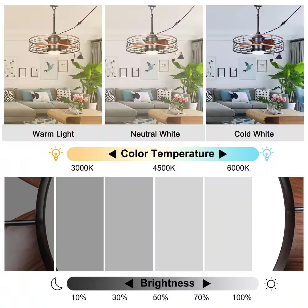 23 In. Smart Outdoor Black Waterproof Dimmable Ceiling Fan with Light and Remote