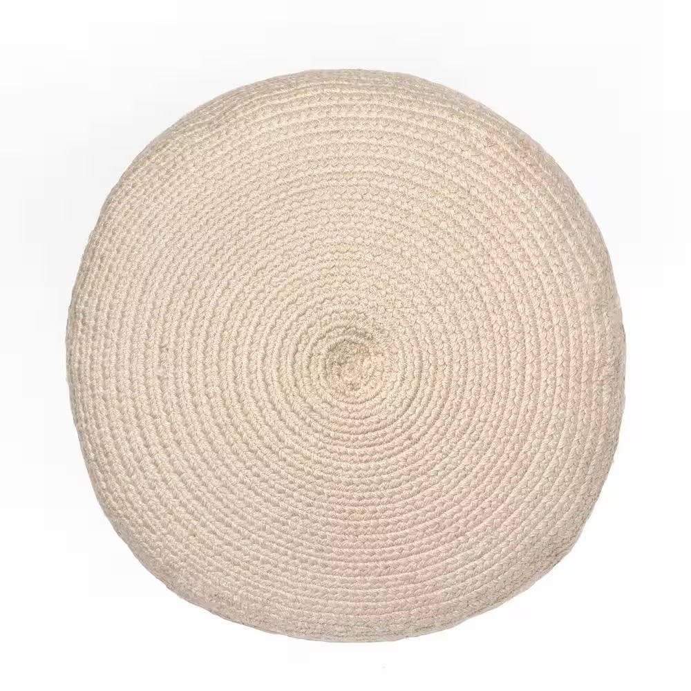 Braided Indoor/Outdoor Filled Ottoman Beige round Pouf