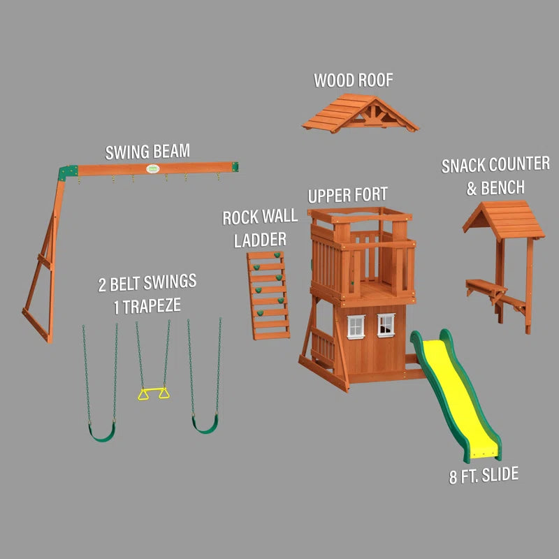 Tanglewood Cedar Wood Swing Set with Wave Slide, Clubhouse, Playhouse, and Covered Snack Bar