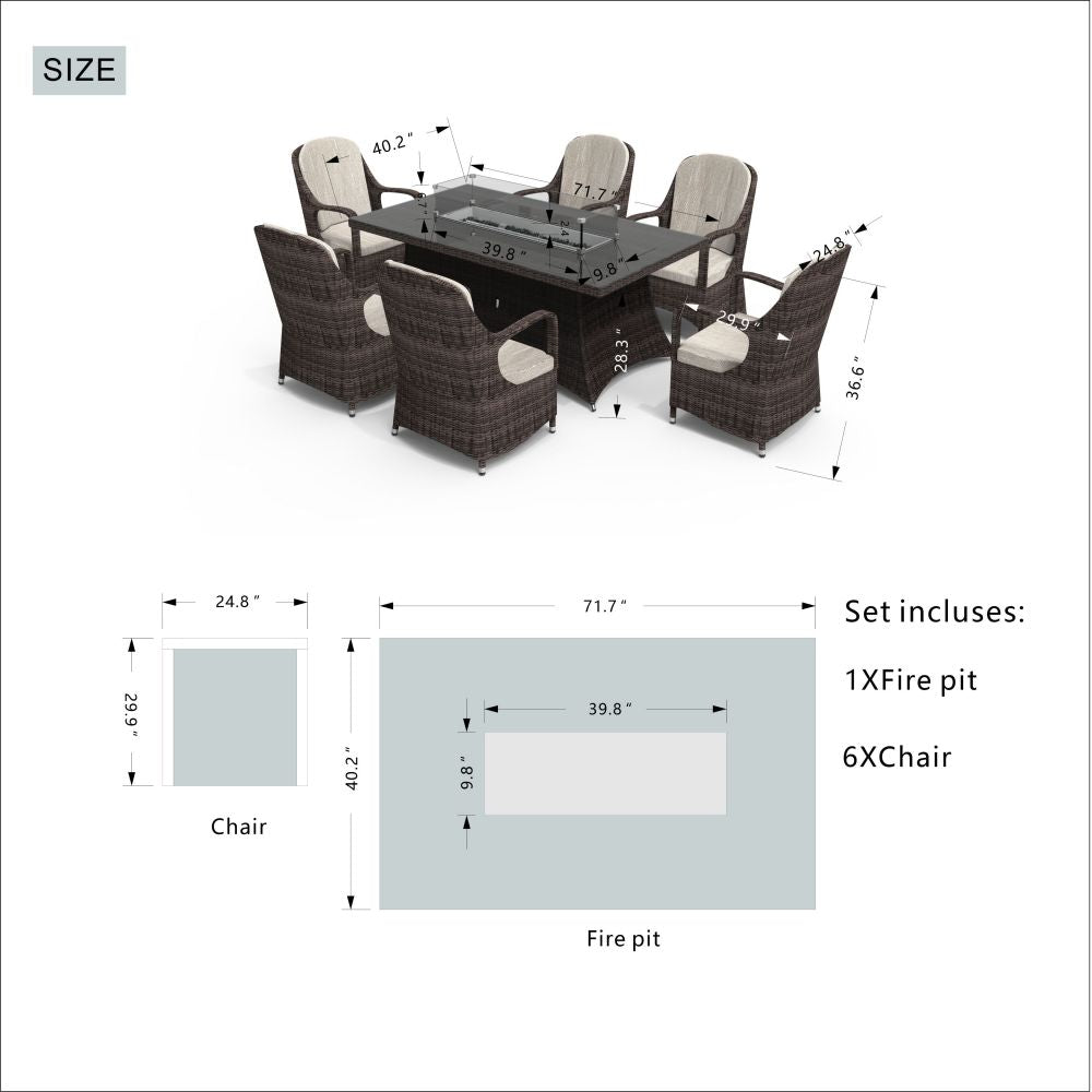 Patio Wicker Rectangle Gas Firepit Sets for Garden in the Outdoor