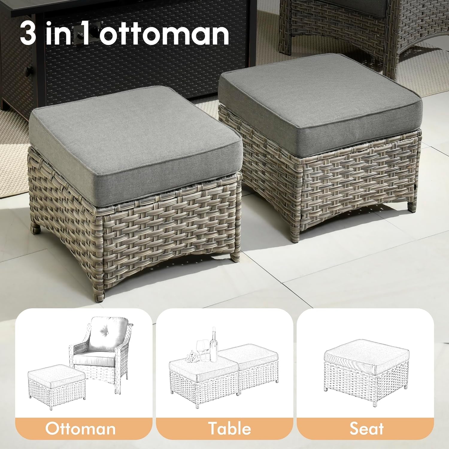 Outdoor Patio Furniture Set with Fire Pit and Ottomans