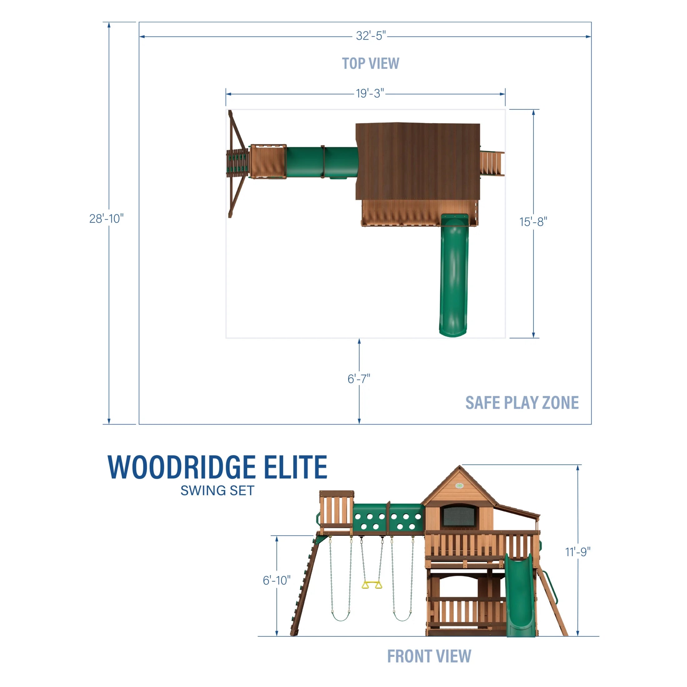 Woodridge Elite Cedar Wood Swing Set, Slide, Clubhouse, Crawl Tunnel