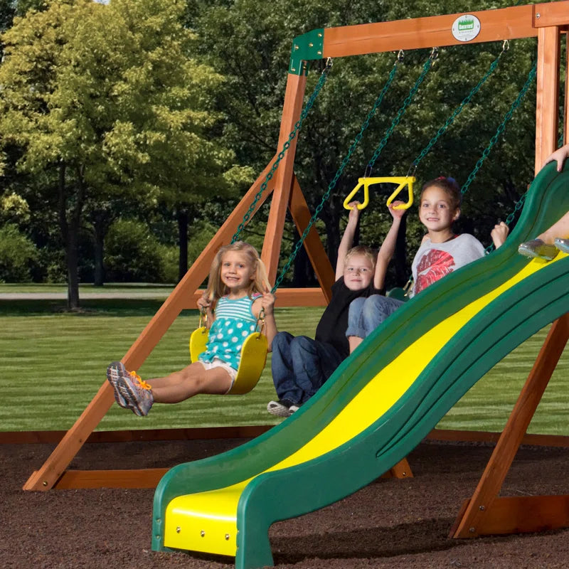 Tanglewood Cedar Wood Swing Set with Wave Slide, Clubhouse, Playhouse, and Covered Snack Bar