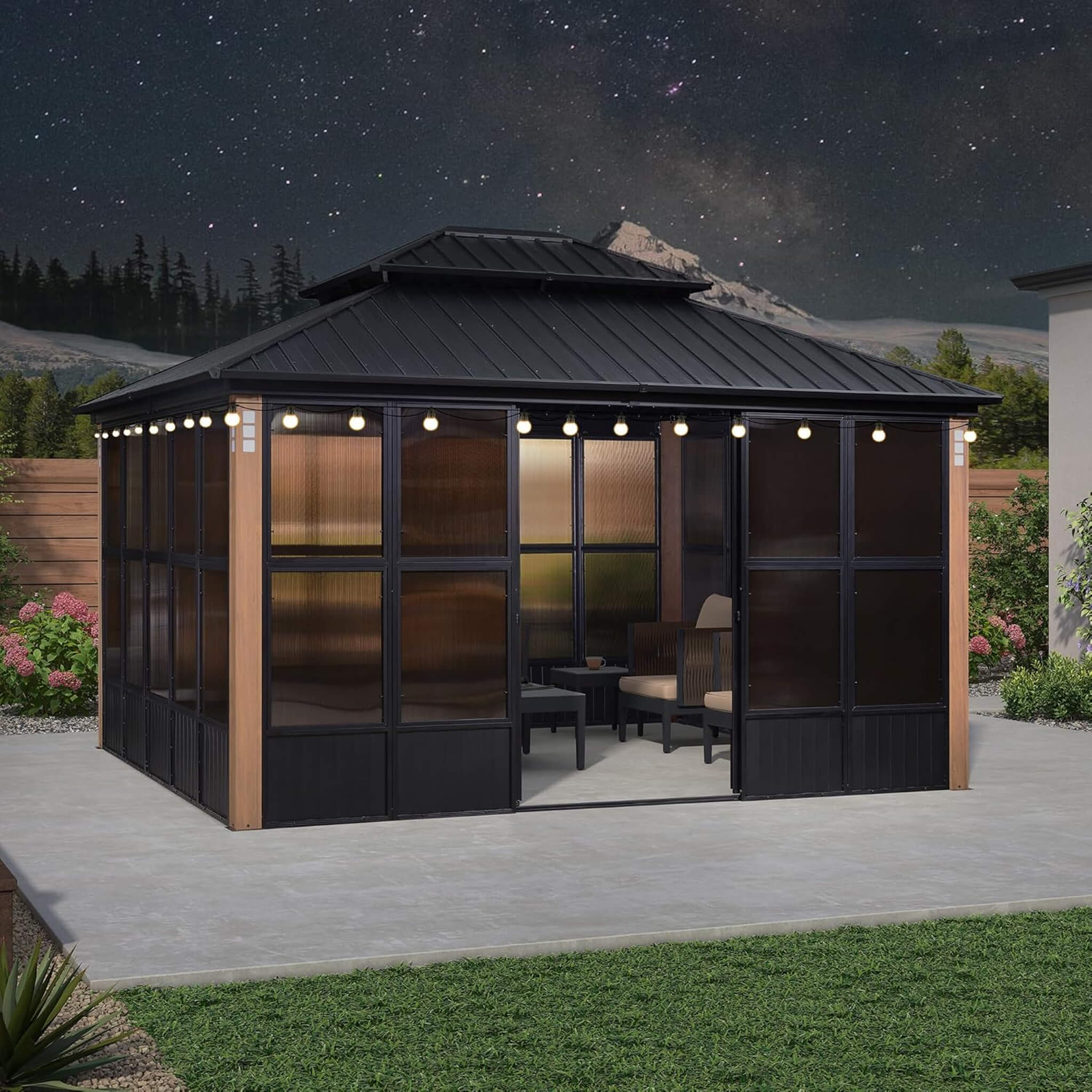 Alora Luxury Heavy-Duty Hardtop Sunroom With Aluminum Frame And LED Lights (SAK79102)