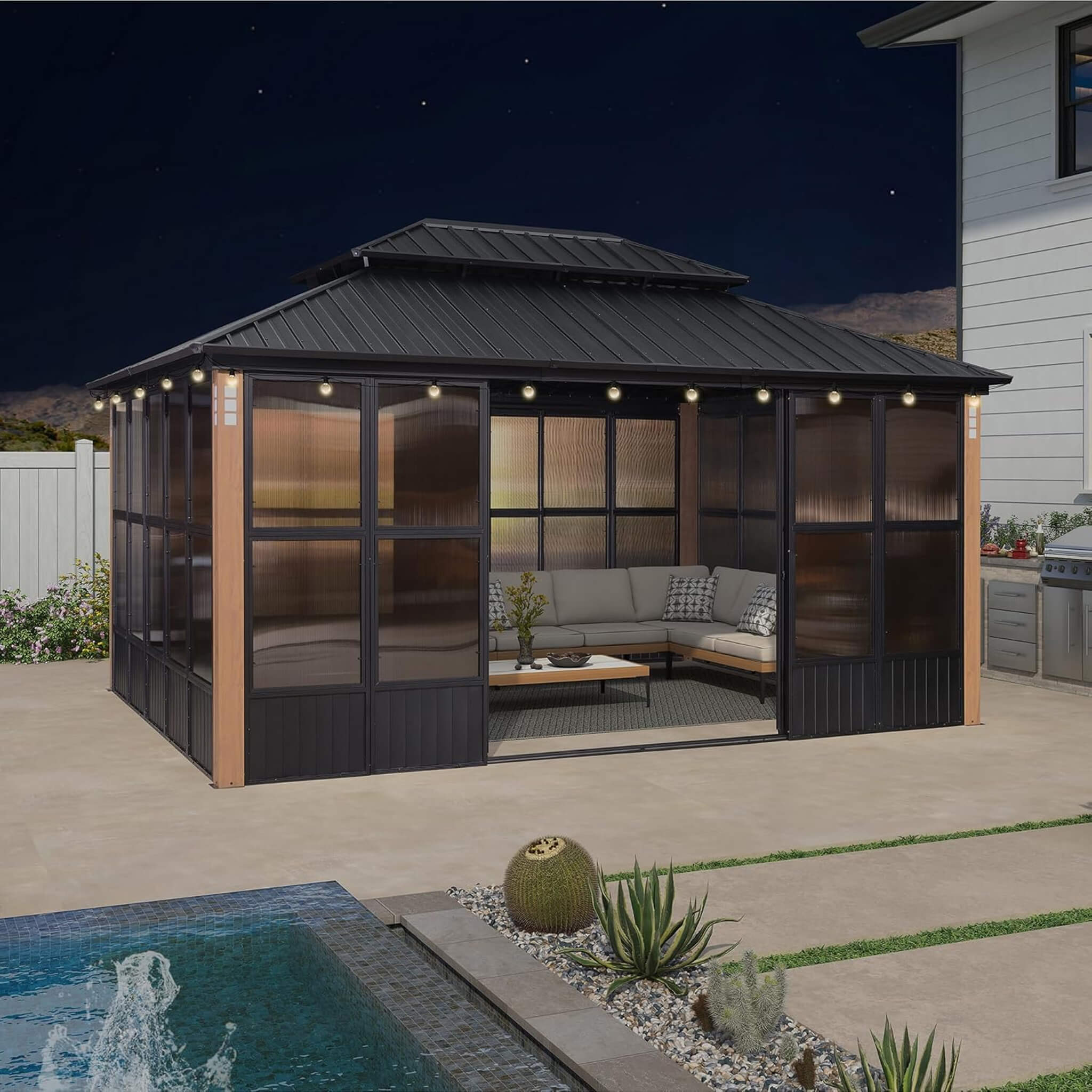 Alora Luxury Heavy-Duty Hardtop Sunroom With Aluminum Frame And LED Lights (SAK79102)