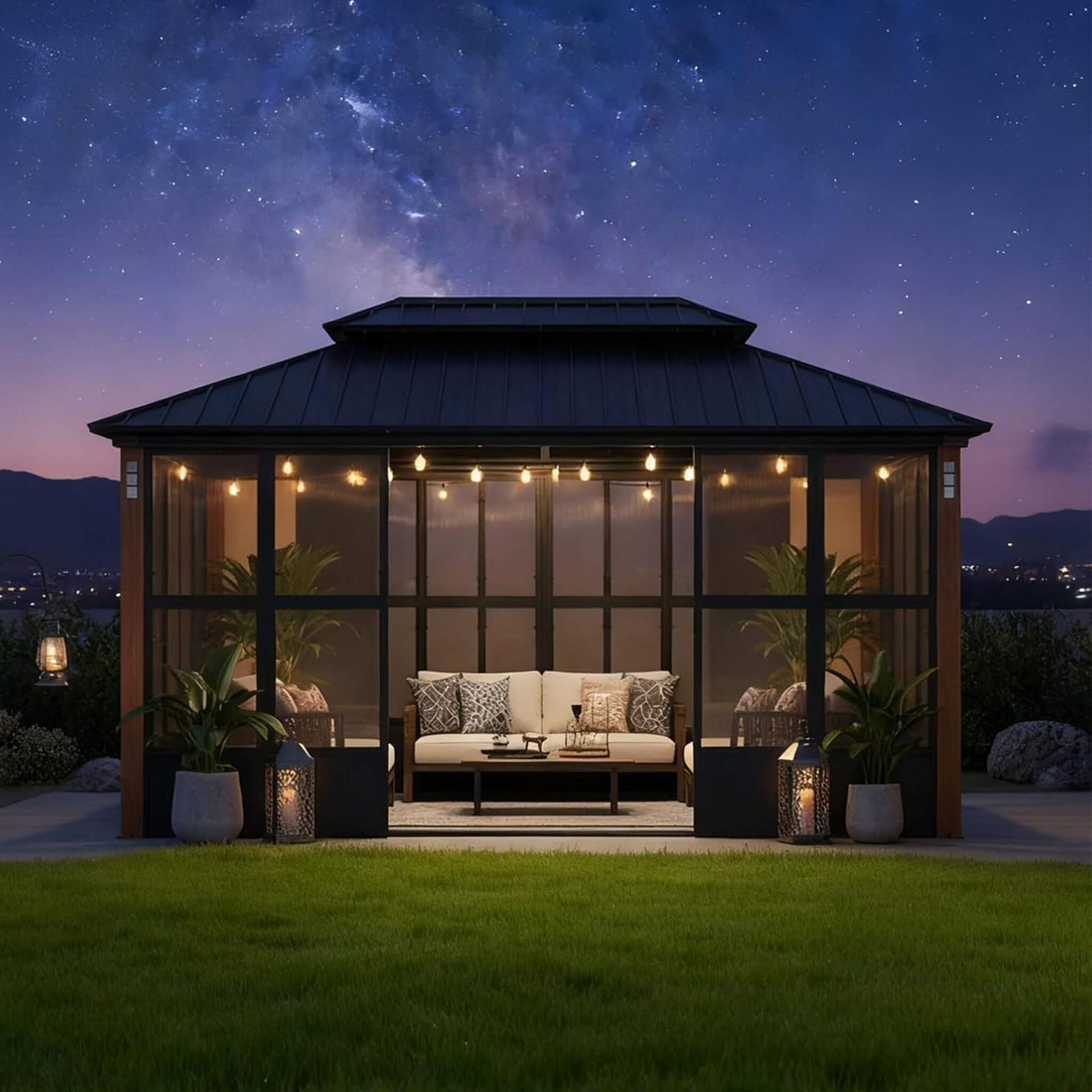 Alora Luxury Heavy-Duty Hardtop Sunroom With Aluminum Frame And LED Lights (SAK79102)