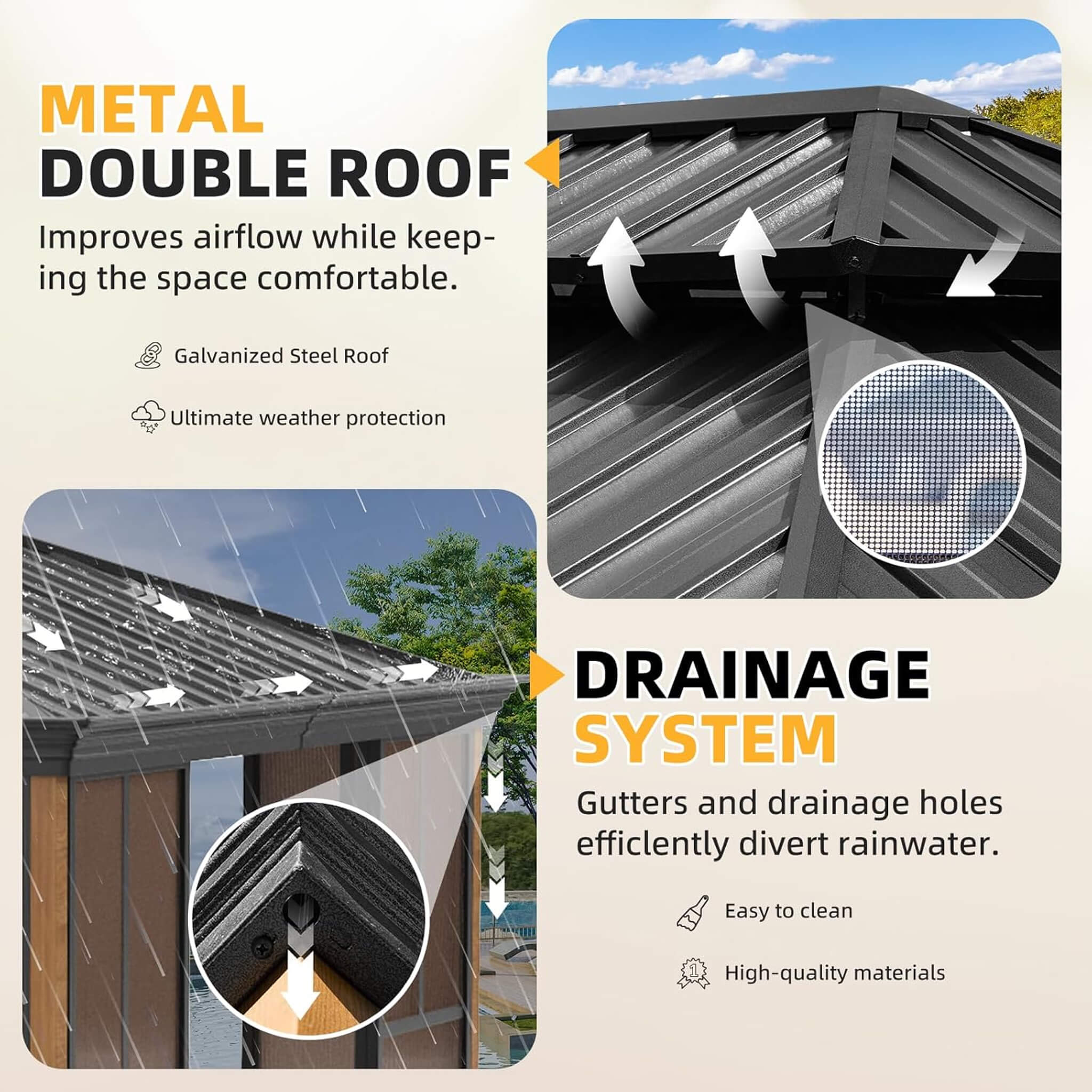 Alora Premium All-Season Outdoor Wood Grain Sunroom With Sliding Doors And Double Top Roof (SAK58317)