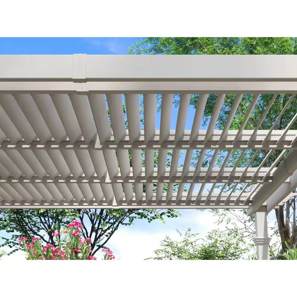 144"L X 144"W X 104"H Vinyl Camelot Louvered Pergola, White, VA42070