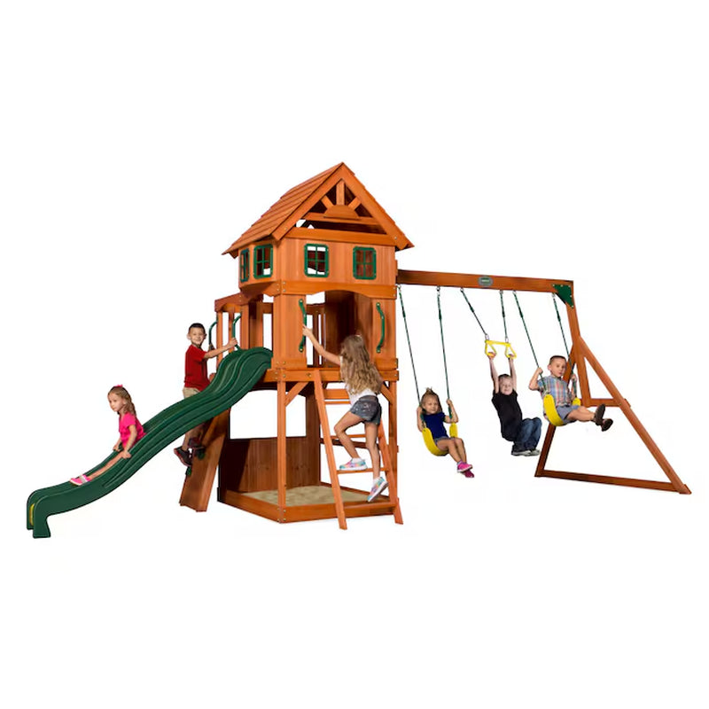 Atlantis Residential Wood Playset with 2 Swings and Slide Included