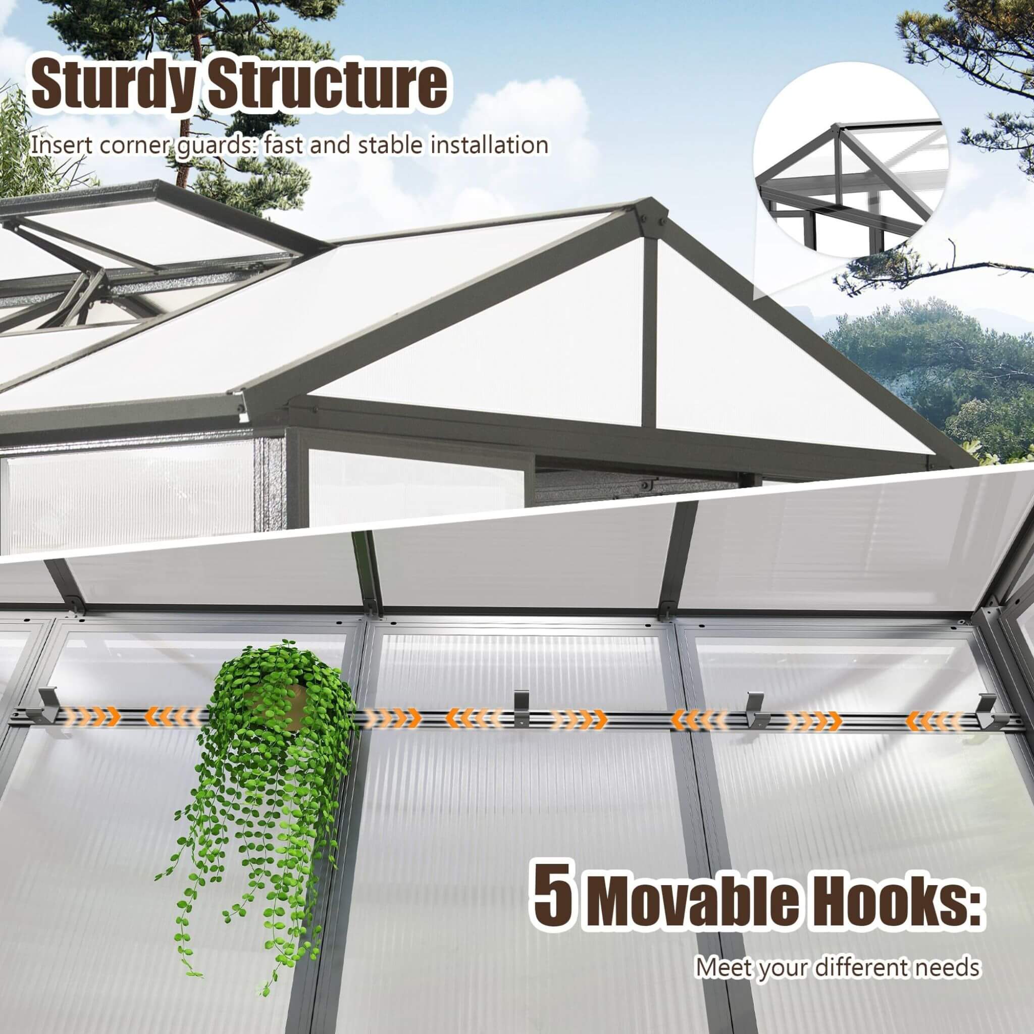 [06X08FT] Heavy-Duty Outdoor Polycarbonate Greenhouse With Fully Automatic Temperature Control Vent (SAK51892)