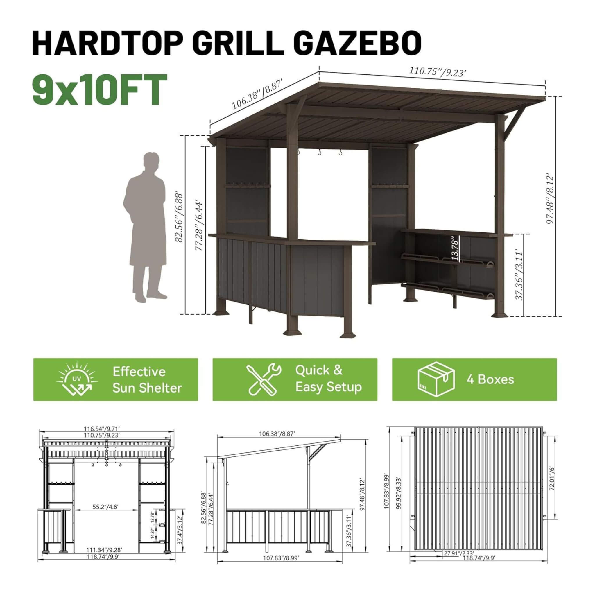 [09X10FT] Alora Premium Outdoor Hardtop Grill Gazebo With Shelves (SAK90431)