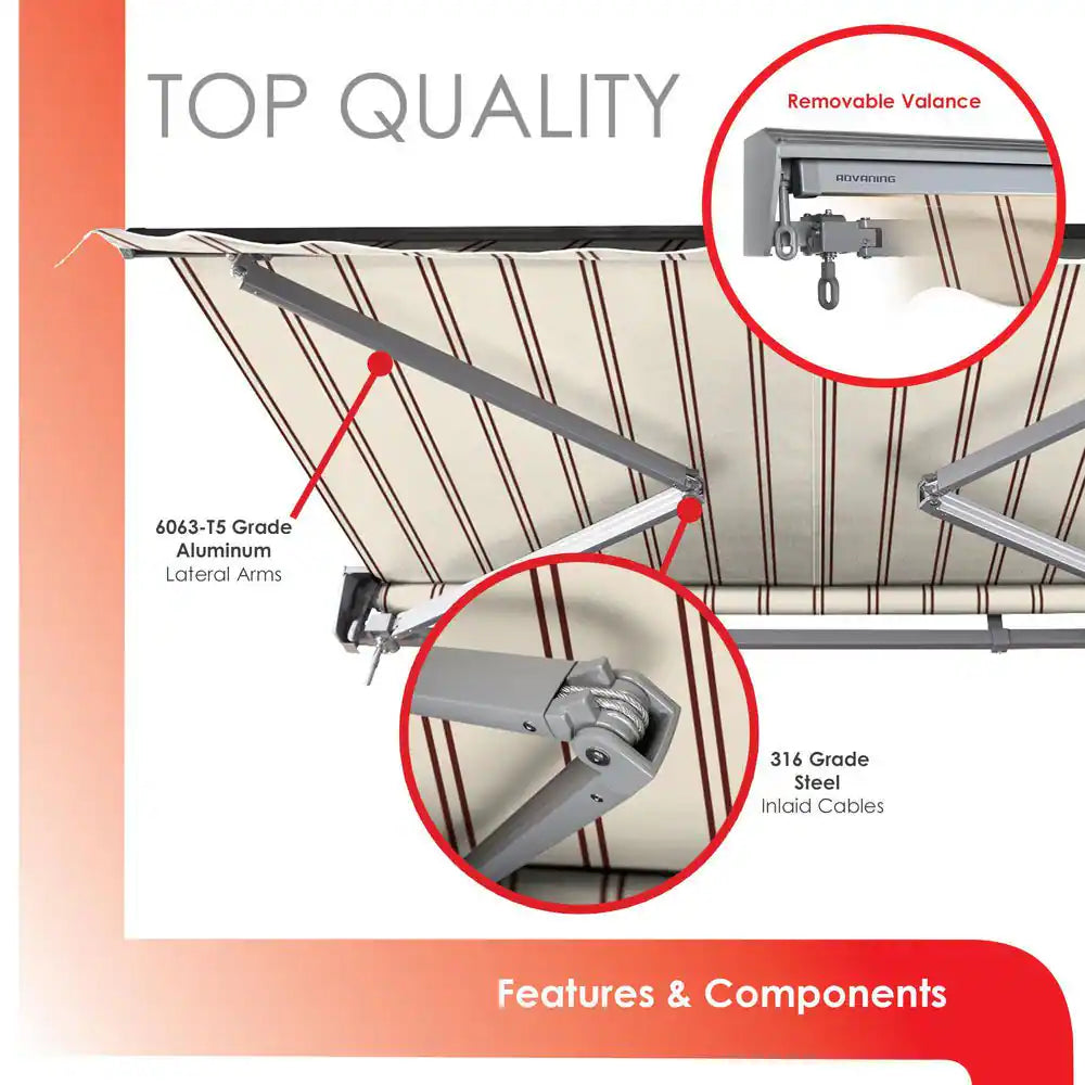 8 Ft. Classic Series Semi-Cassette Electric W/ Remote Retractable Patio Awning, Beige Red Stripes (7 Ft. Projection)
