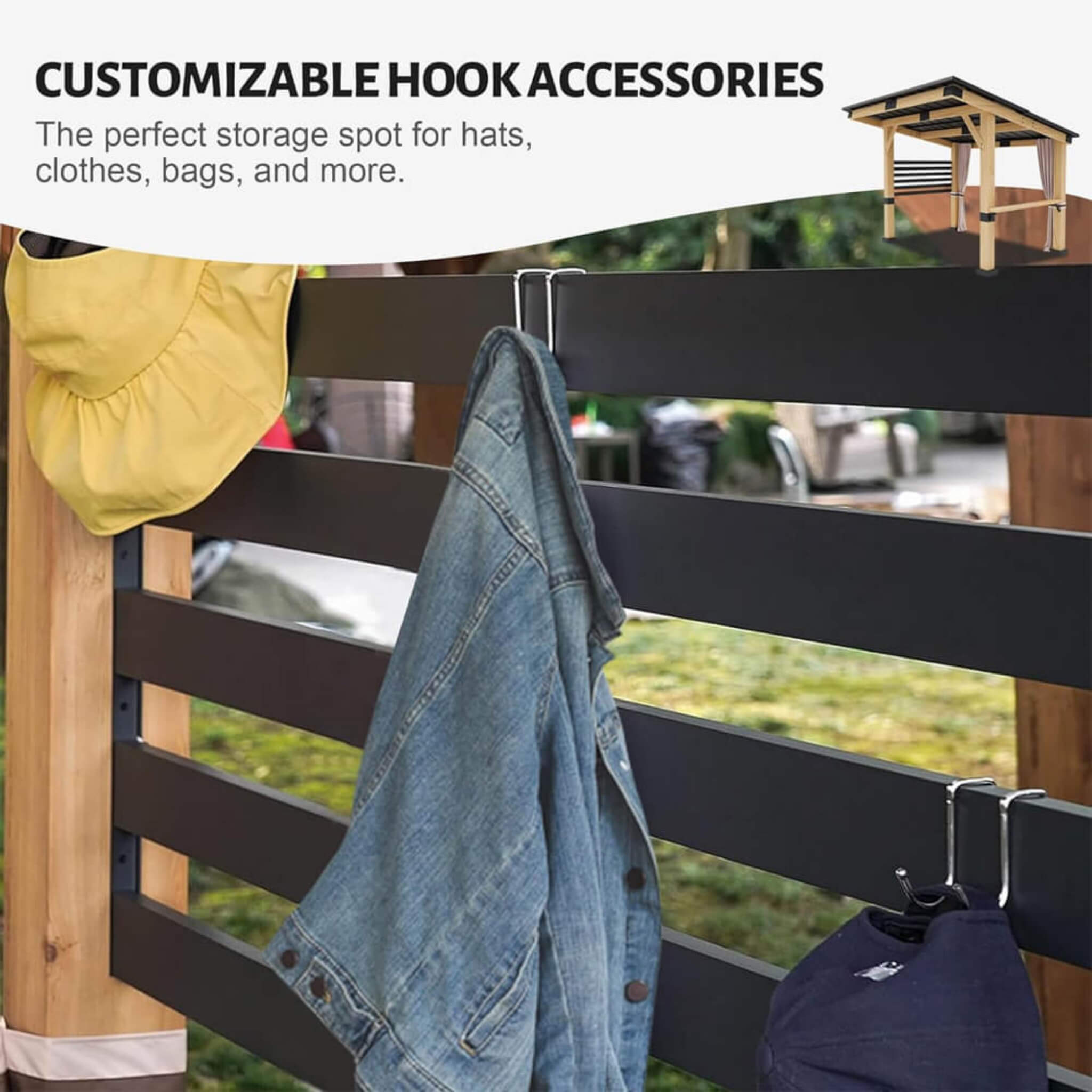 Alora Heavy-Duty Premium Outdoor All-Season Wooden Cedar Hardtop Gazebo With Metal Roof & Back Curtains (SAK57184)