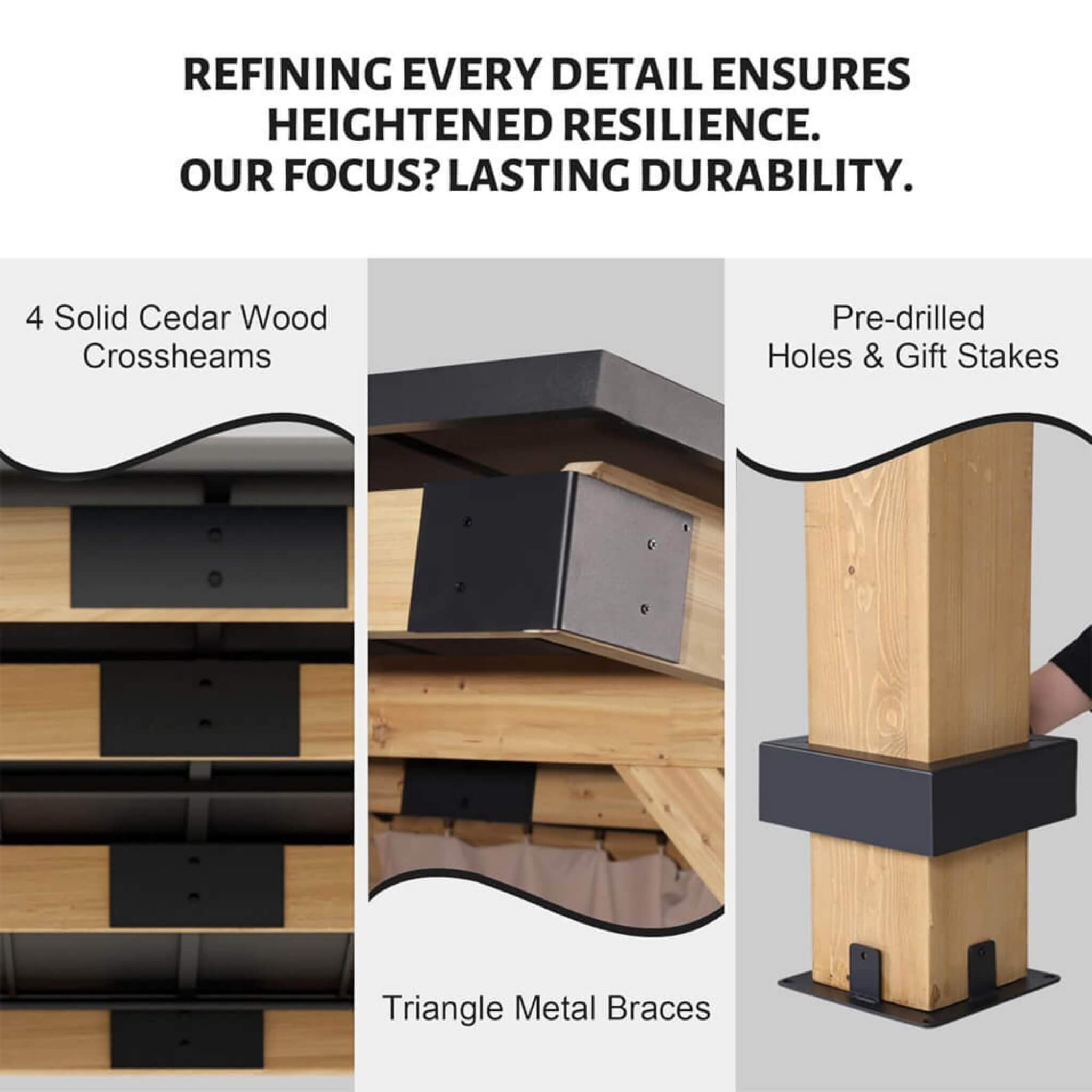 Alora Heavy-Duty Premium Outdoor All-Season Wooden Cedar Hardtop Gazebo With Metal Roof & Back Curtains (SAK57184)