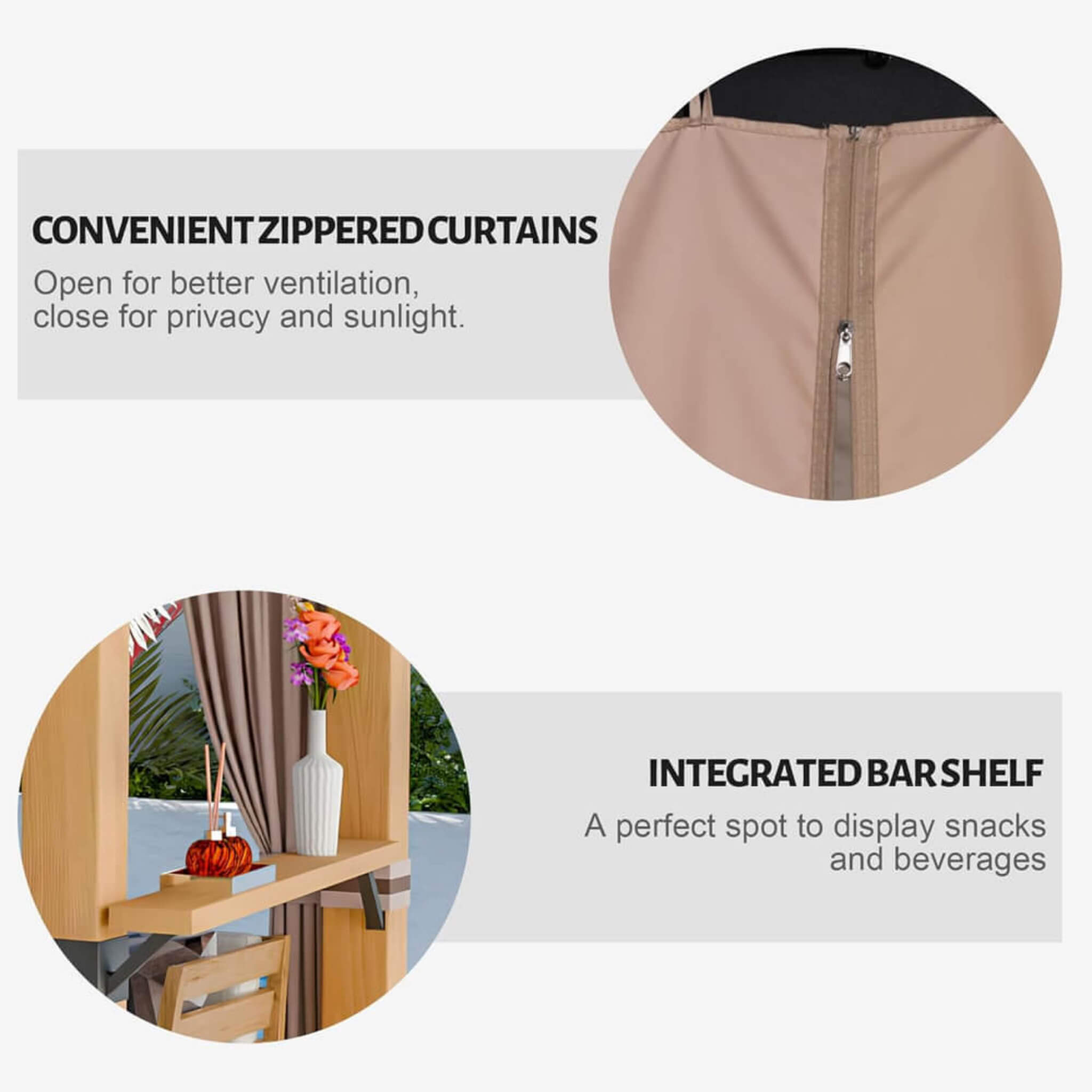 Alora Heavy-Duty Premium Outdoor All-Season Wooden Cedar Hardtop Gazebo With Metal Roof & Back Curtains (SAK57184)