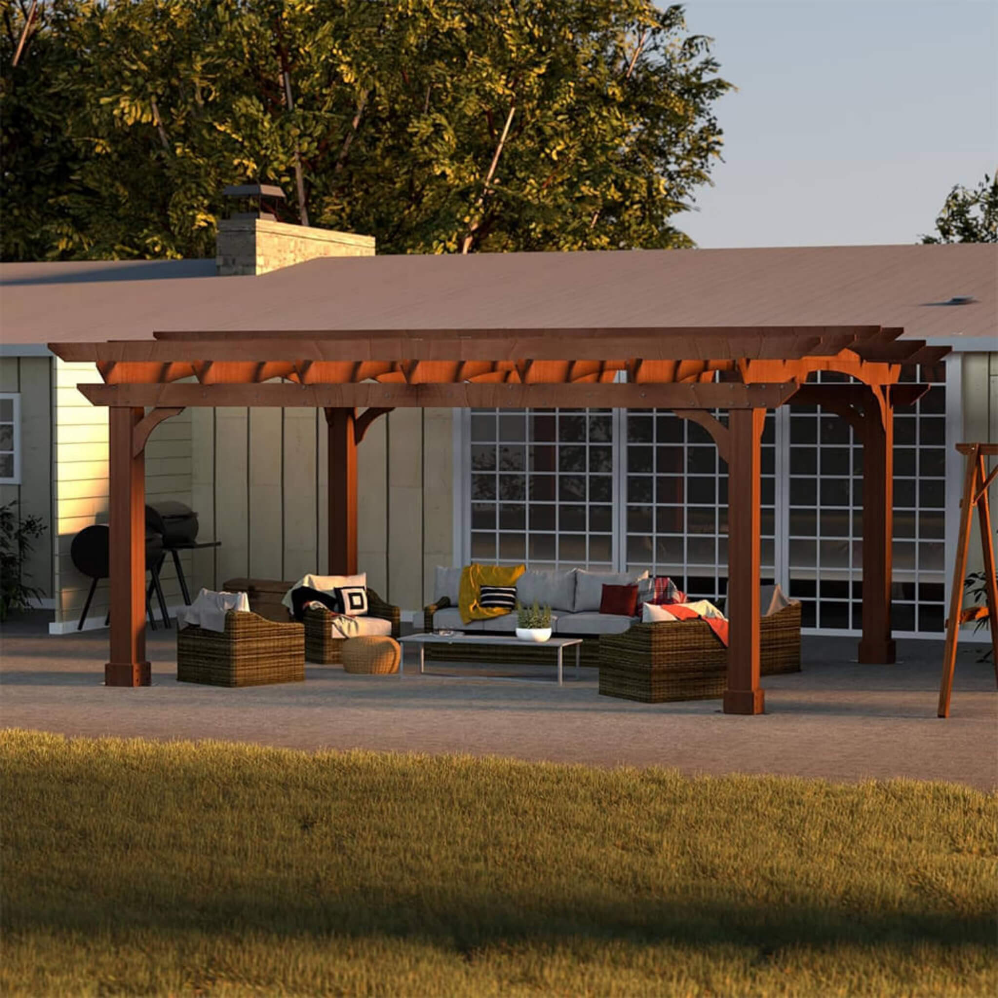 [10X12FT] Alora Premium Outdoor All-Season Backyard Patio Cedar Wood Gazebo Pergola With Arched Roof (SAK42915)