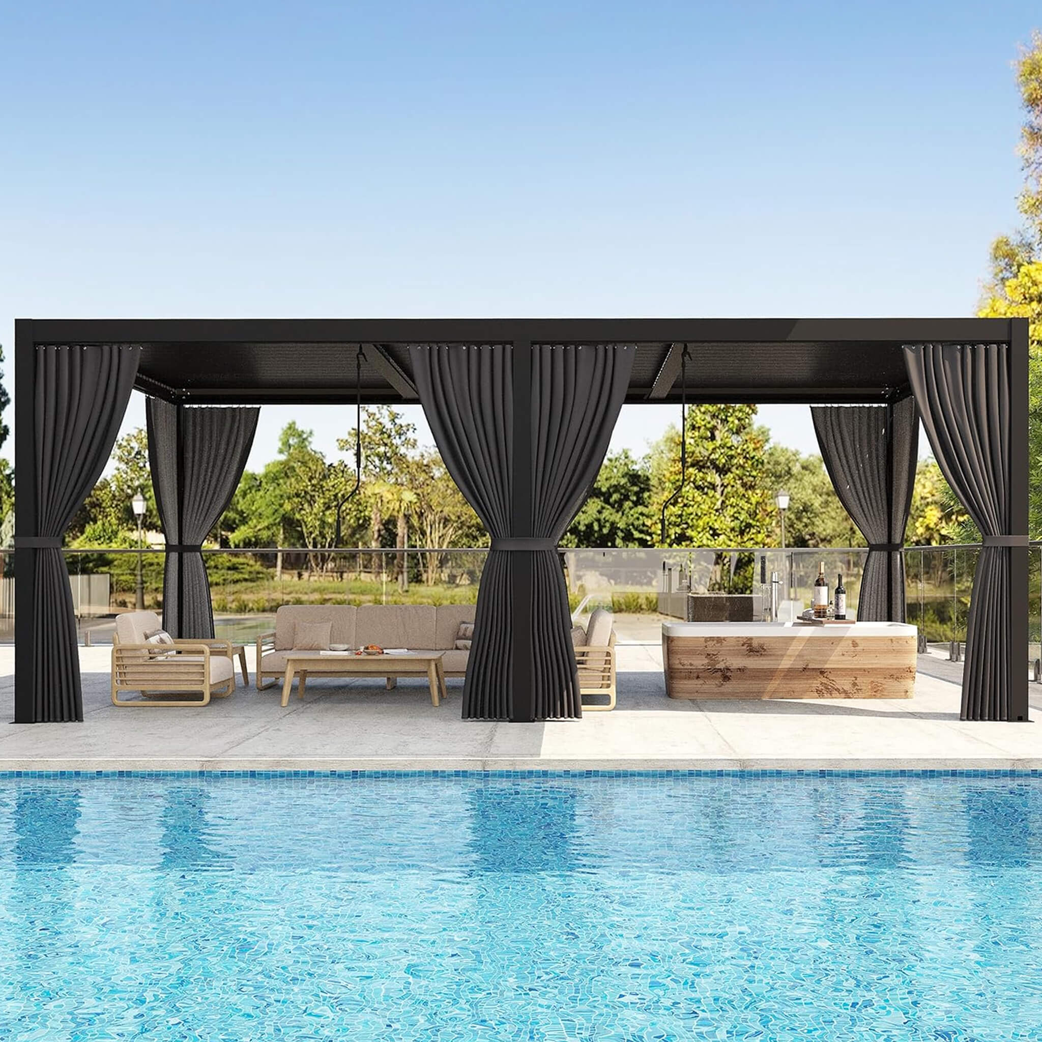 [10X20FT] Alora Premium Louvered Pergola With Curtains And Netting (SAK67041)