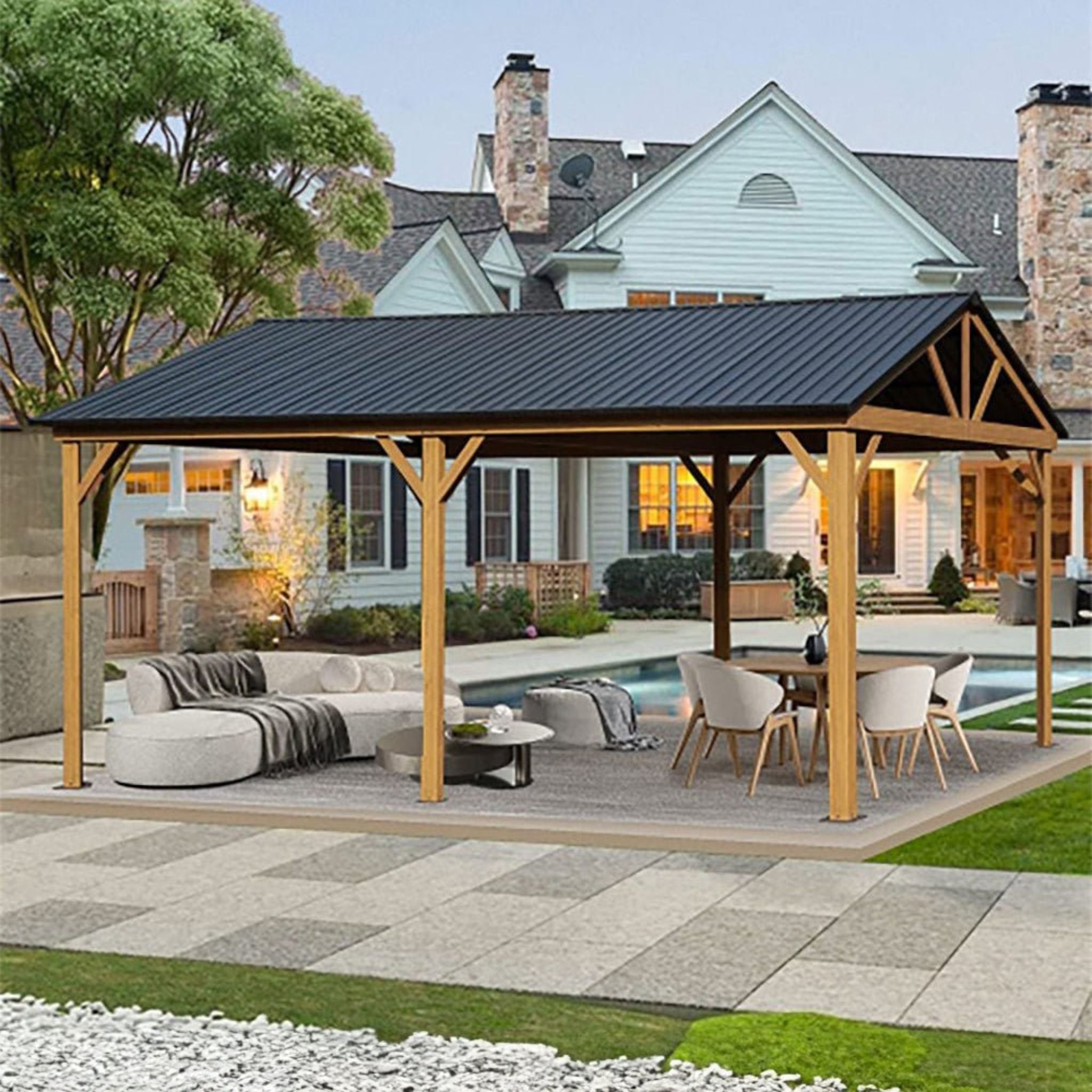[12X20FT] Premium Outdoor Double-Layer Galvanized Steel Hardtop Gazebo Pergola For Patio (SAK46095)