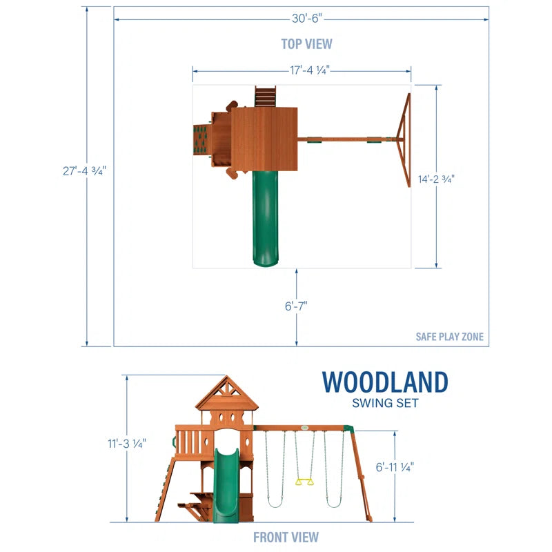 Woodland Cedar Wood Swing Set with Wave Slide, Clubhouse, Rock Wall, and Snack Bar Station