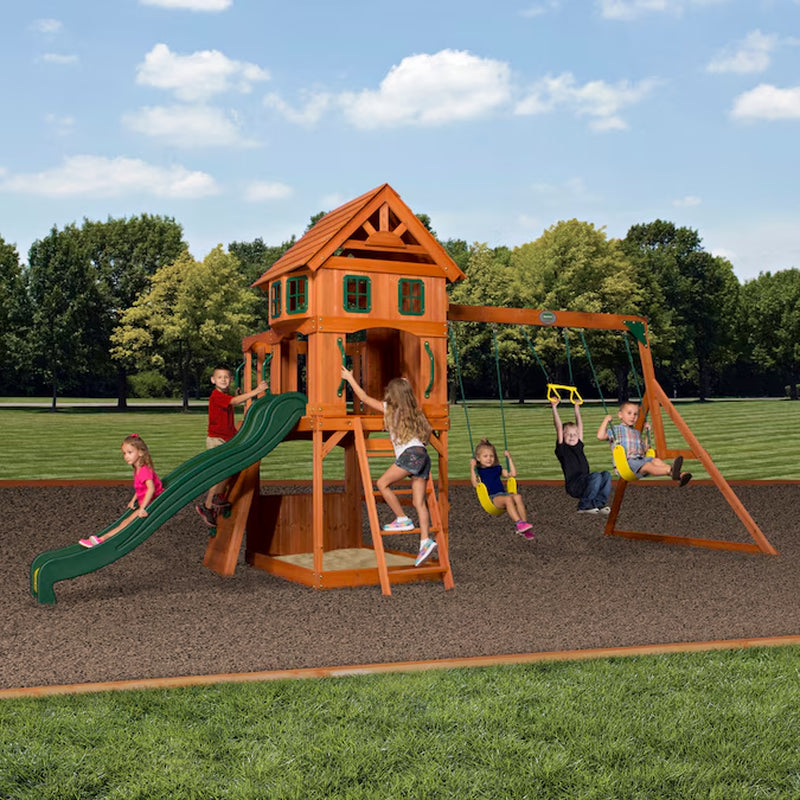 Atlantis Residential Wood Playset with 2 Swings and Slide Included