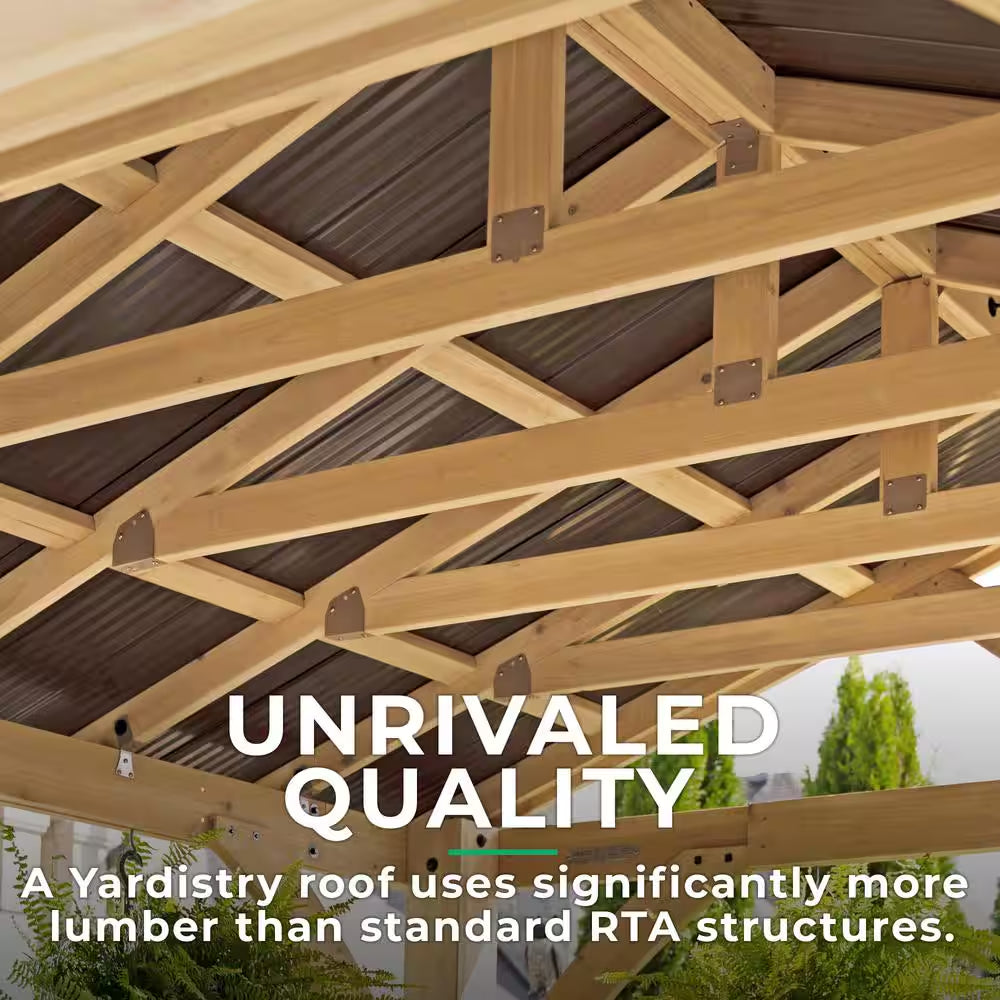 DIY Carolina 11 Ft. X 13 Ft. Cedar Wood Outdoor Gazebo Kit with Hardtop Metal Roof - Permanent Covered Patio Shade